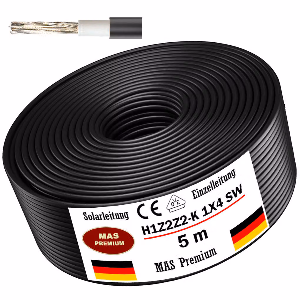 5m cavo solare cavo solare H1Z2Z2-K 4 mm² nero fotovoltaico senza alogeni