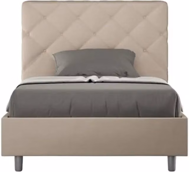 Letto singolo contenitore imbottito Ityhome Priya in similpelle color beige L: 100 cm, P: 190 cm