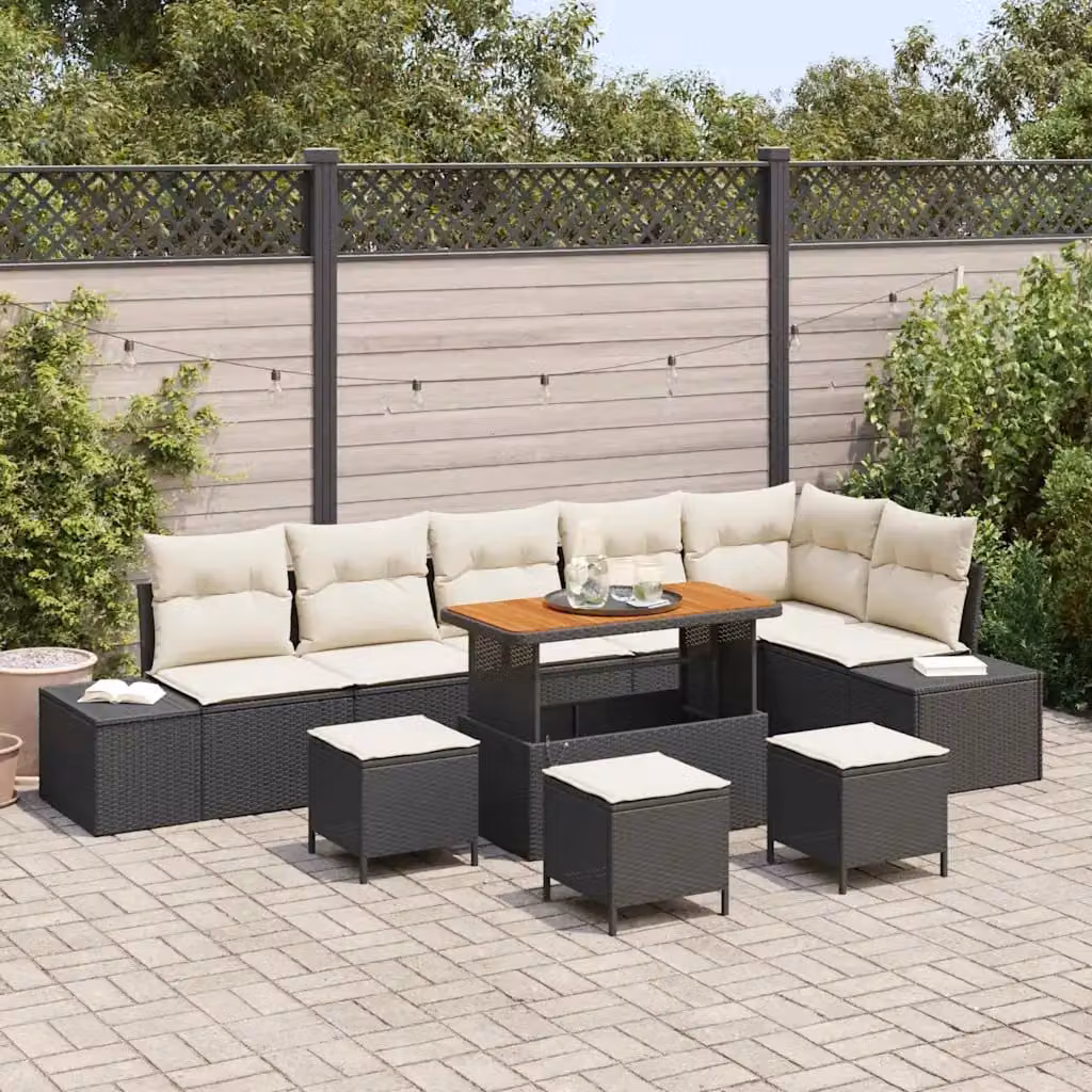 Set Divano da Giardino a L vidaXL 10 Pezzi Nero con Cuscini e Tavolino in Polyrattan e Acciaio – 1