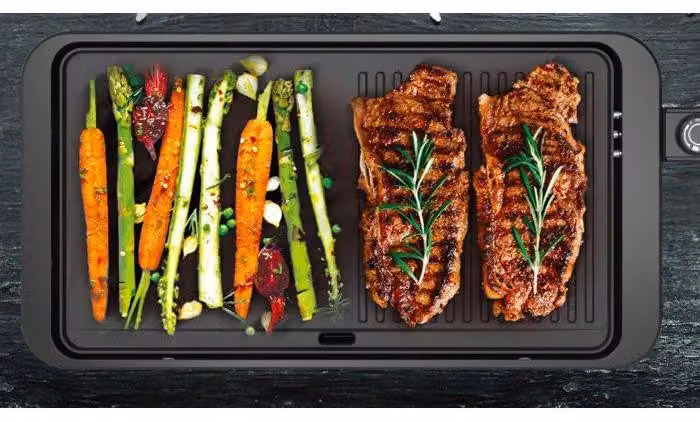 Piastra grill elettrica Arthur Martin AMPL204, 2000 W, doppia zona, termostato regolabile, colore nero