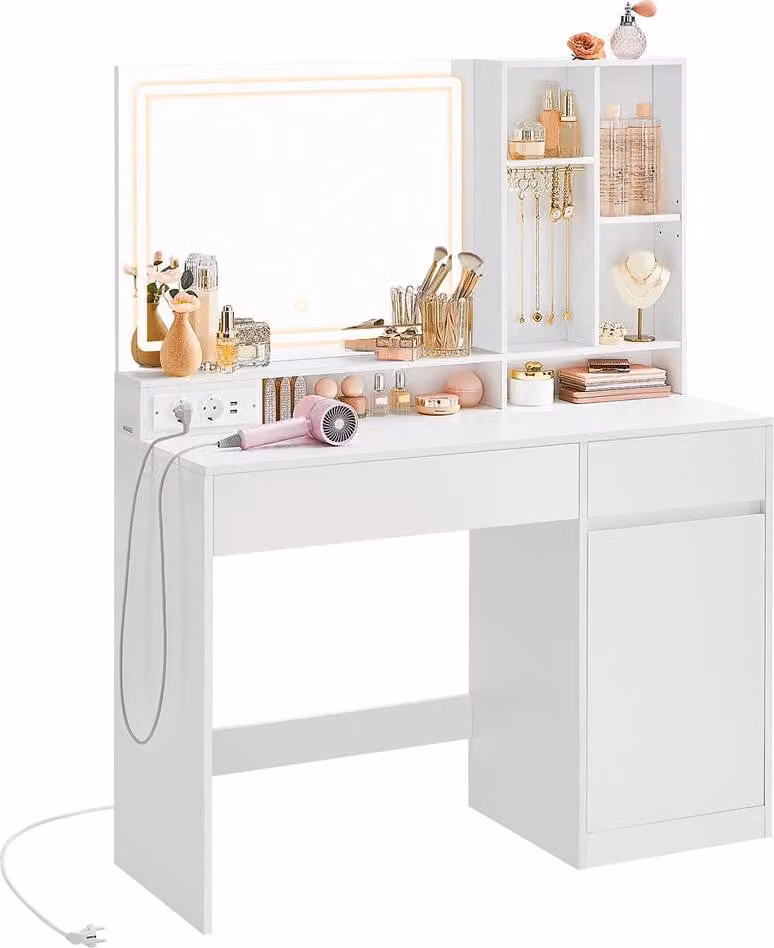 Comò da trucco con illuminazione a LED – Comò – MDF/pannello truciolare – Bianco – 40 x 110 x 138 cm