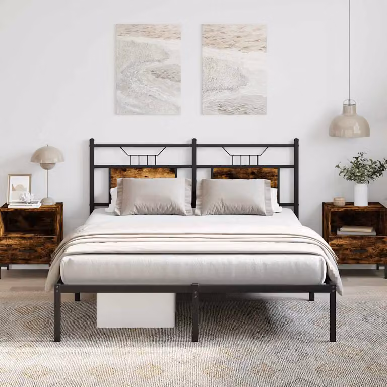 vidaXL Giroletto senza Materasso in Rovere Fumo e Metallo, L/P/H: 140 x 190 cm
