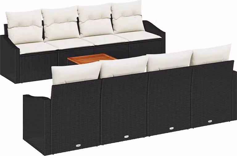 Set Divano da Giardino 9 pcs Nero e Crema polyrattan