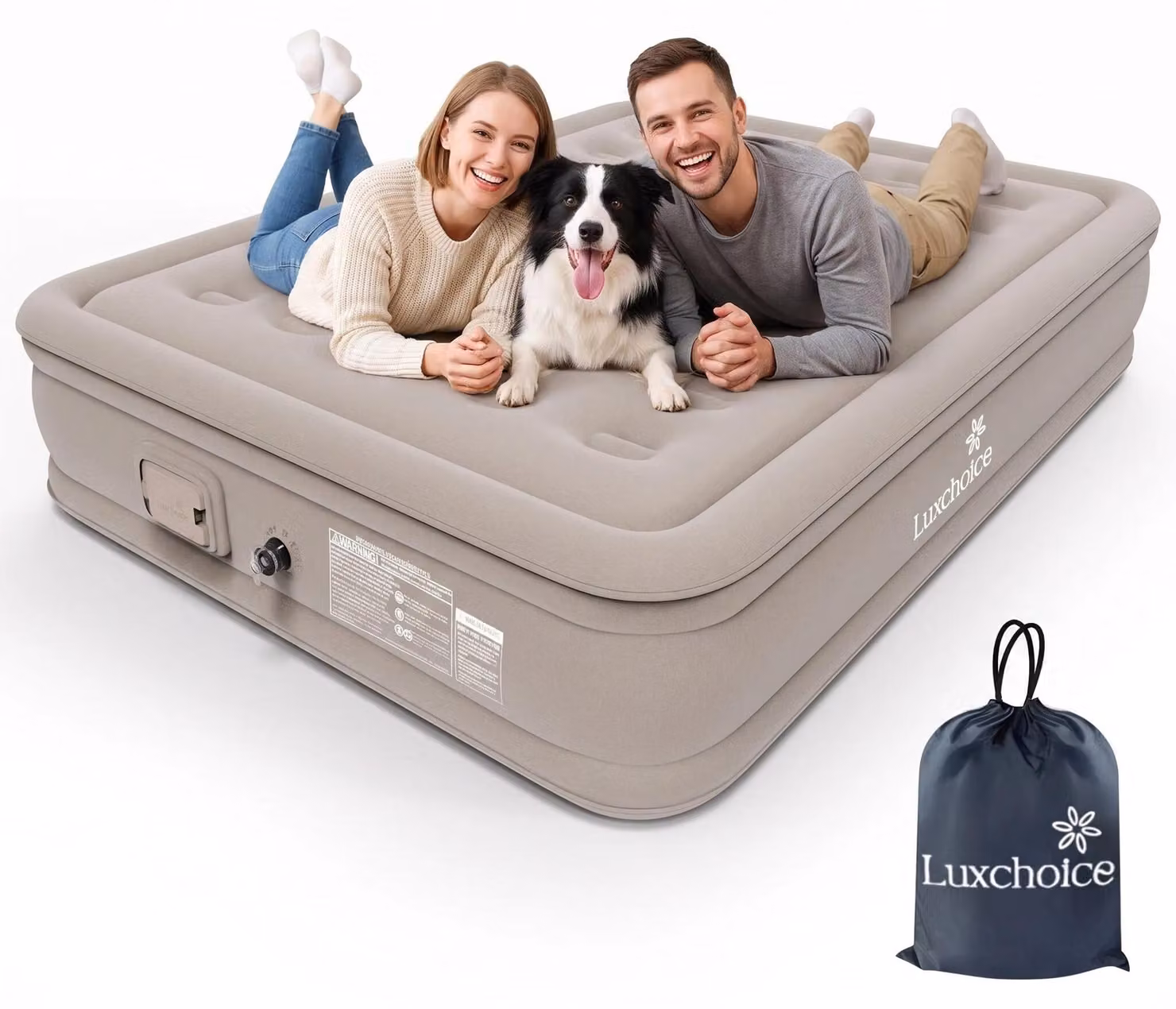 Materasso gonfiabile per 2 persone, autogonfiante, capacità di carico 400 kg, dimensione Queen: 200x152x33 cm