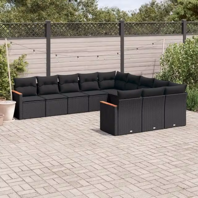 Set di Divani da Giardino vidaXL in Polyrattan Nero con 11 Pezzi e Cuscini Inclusi – 1