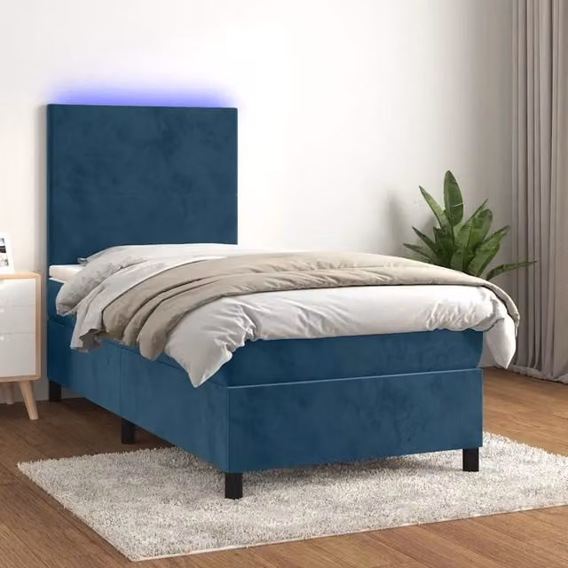 Letto a Molle con Materasso e LED-Struttura Letto con Materasso Blu Scuro 90x190cm in Velluto 779002