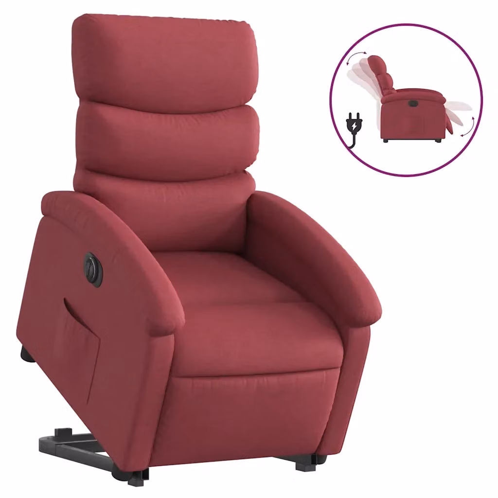 Poltrona Alzapersona Reclinabile Elettrica vidaXL in Tessuto Rosso con Braccioli e Funzione Auto-Return – 2