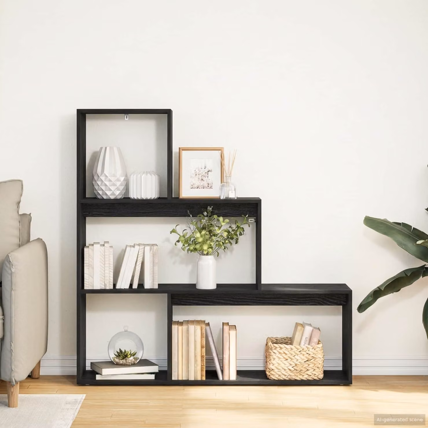 Libreria divisoria moderna vidaXL in legno ingegnerizzato MDF, disponibile in nero o marrone, H 123 x L 123 x P 29 cm