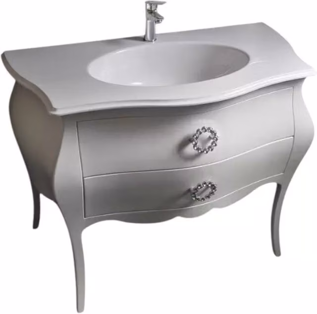 Mobile bagno bombato in legno con 2 cassetti stile shabby chic bianco Mobili 2G L: 108 cm, P: 55 cm, H: 82 cm – 3