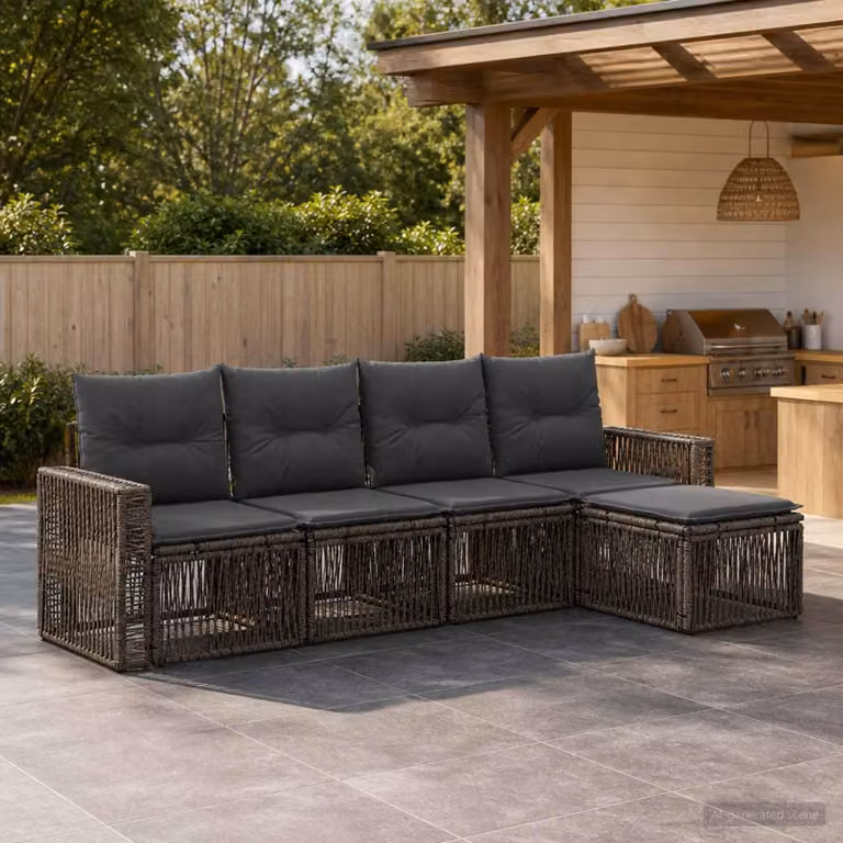 Maison Exclusive - Set da giardino composto da 5 pezzi. Divano e poltrone in rattan sintetico, colore grigio e grigio scuro