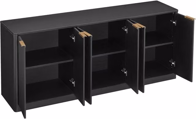 Sideboard moderno nero 170x40x70,5 cm con 6 ante e design a onde per soggiorno, cucina e camera da letto