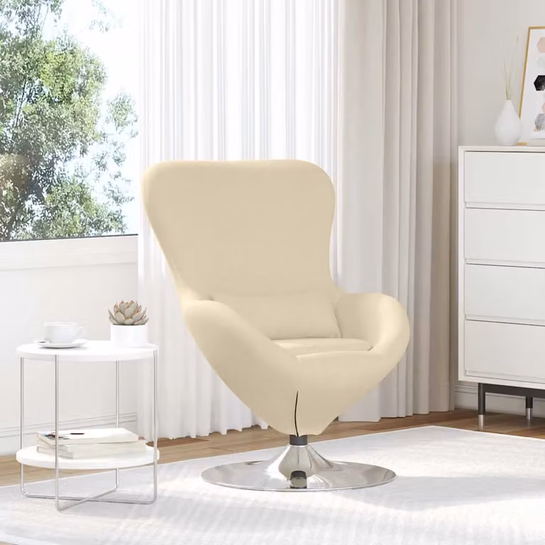 Poltrona uovo moderna vidaXL in tessuto beige con struttura girevole 360 gradi L: 63 cm, P: 73 cm, H: 90 cm