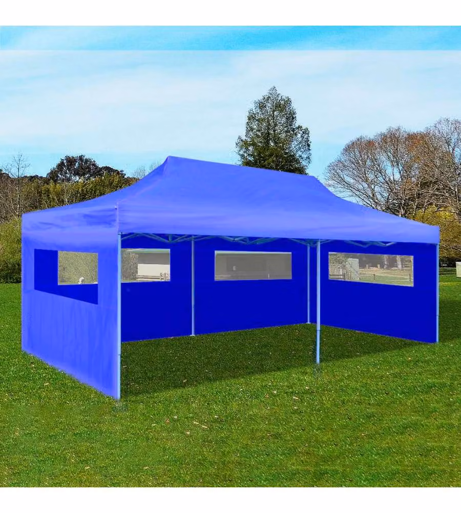 vidaXL Tenda per Feste Pop-up Pieghevole Blu con Finestra in Poliestere e Acciaio L: 6 m, P: 3 m, H: 2,91 m – 2