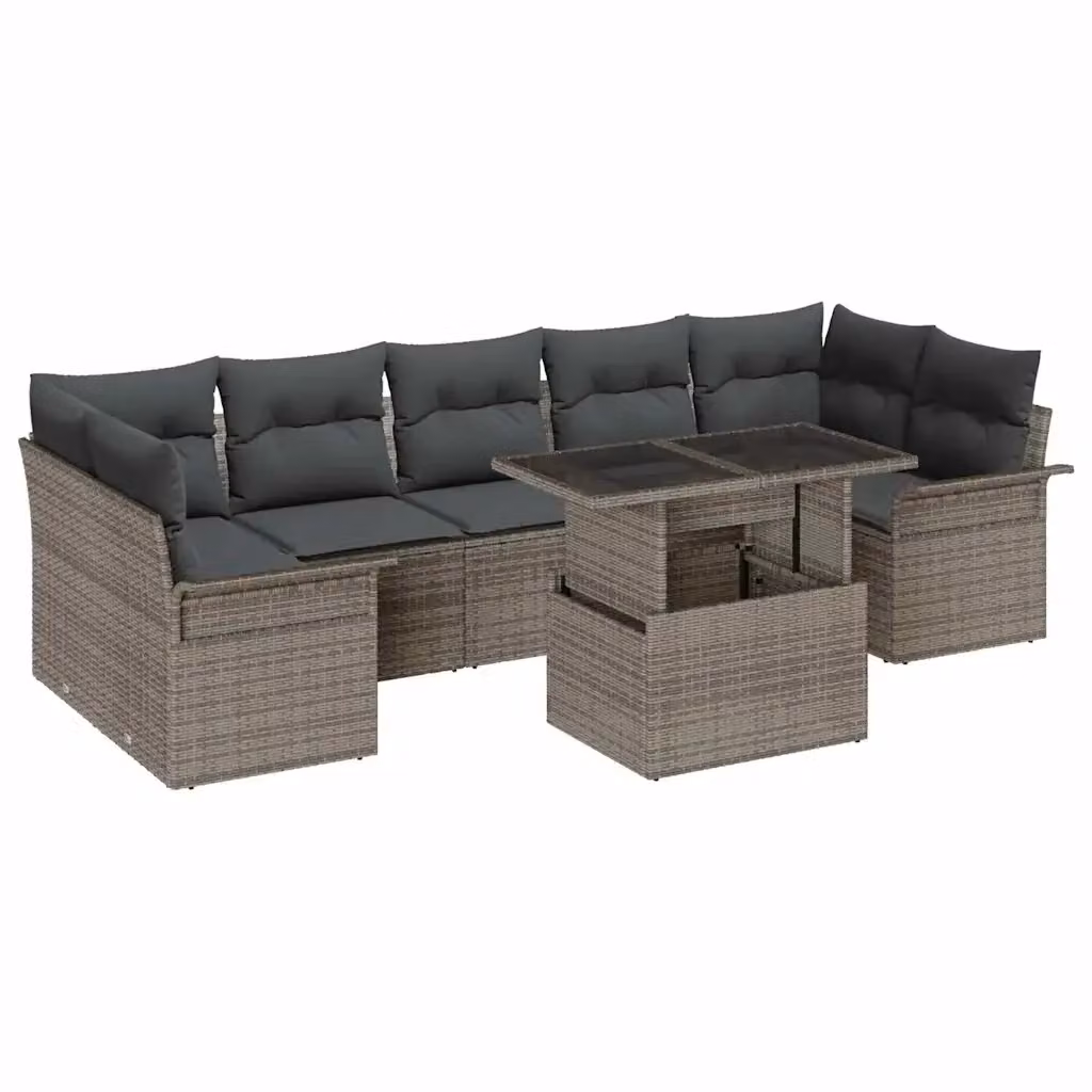 Set Divano da Giardino vidaXL 8 pz Grigio con Cuscini e Tavolino in Rattan e Metallo – 2