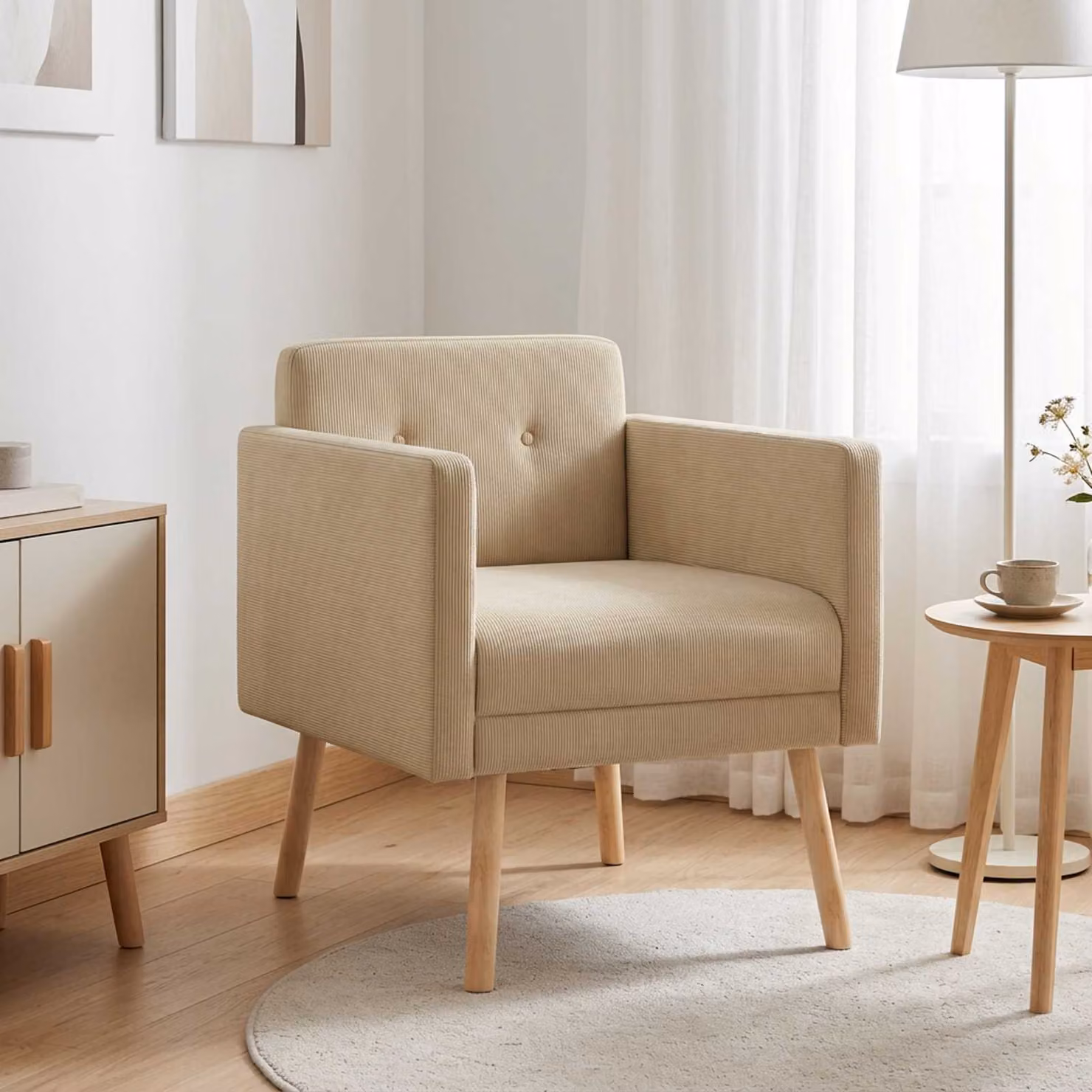 Sedia d'accento moderna vidaXL in velluto a coste verde grigio con braccioli