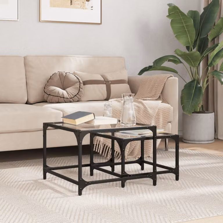 Maison Exclusive - Set di 2 tavolini con piano in vetro trasparente e struttura in acciaio