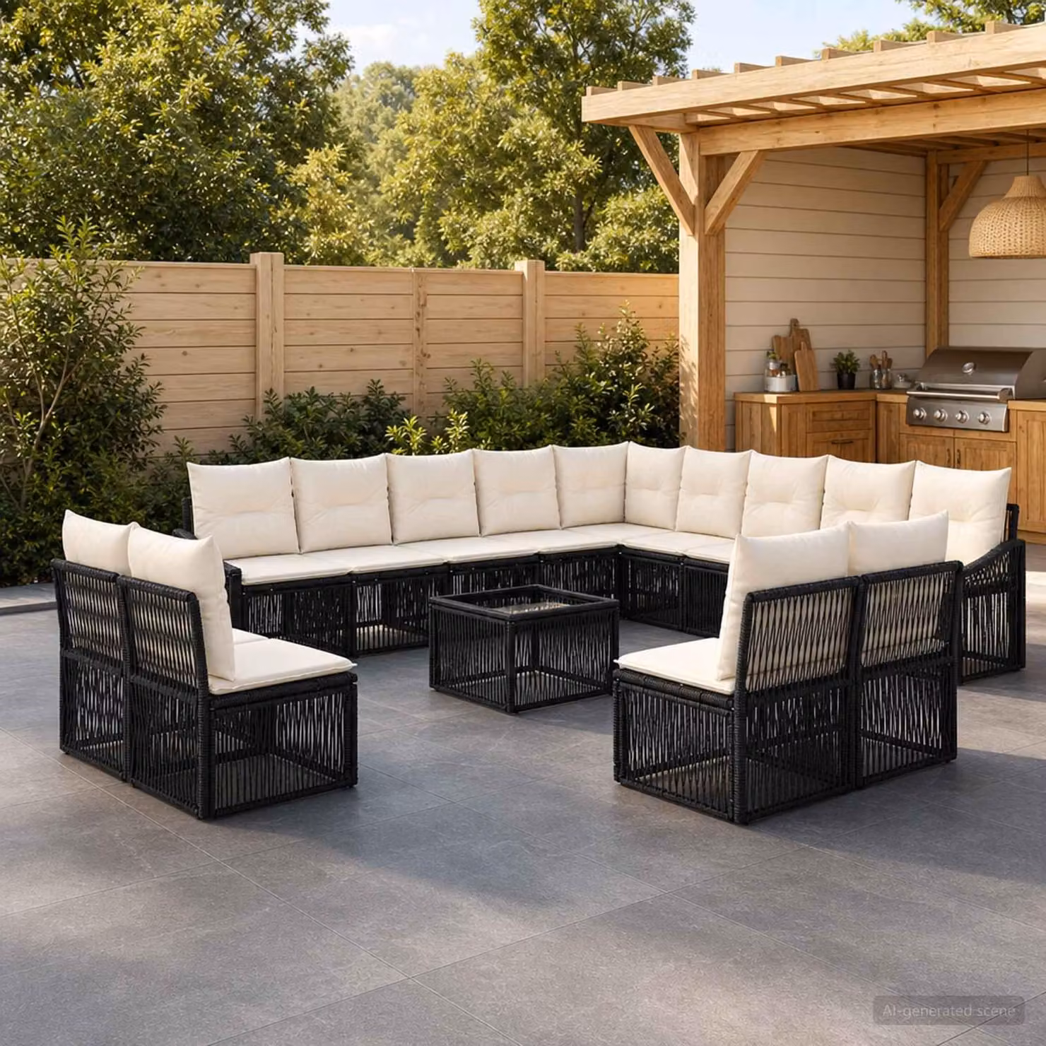 Maison Exclusive - Set da giardino composto da 14 pezzi, divano in rattan sintetico nero