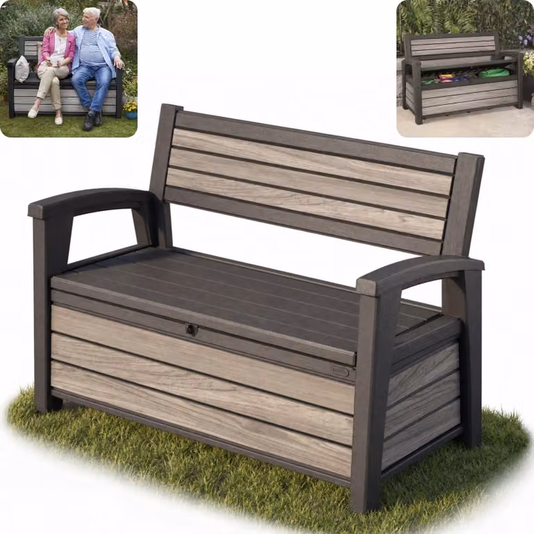Panchina da giardino Keter Deco Bench 227L - 133x61x89 cm - grigio tempesta / grigio