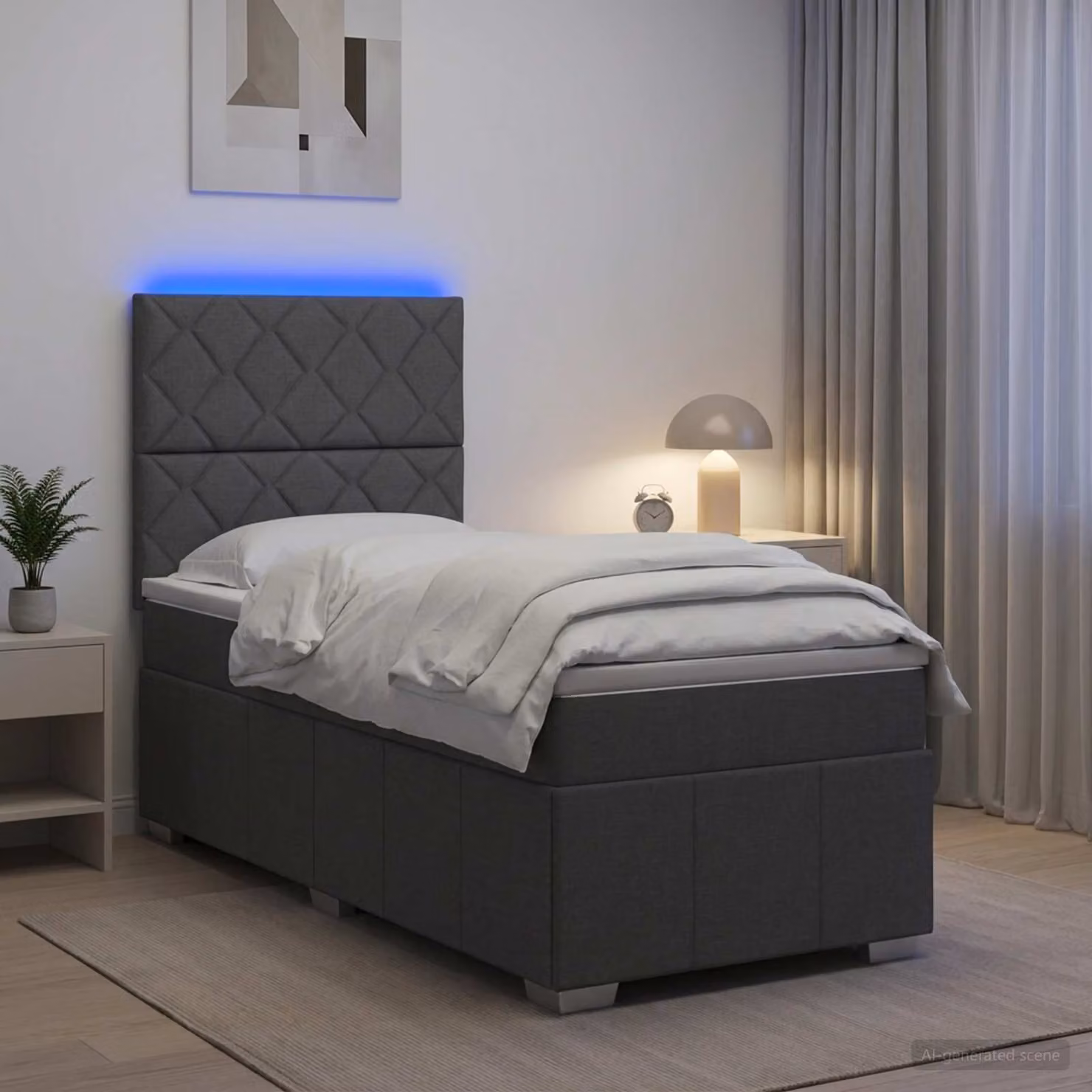 Letto Box Spring vidaXL con Materasso a Molle Insacchettate e Illuminazione LED, Grigio e Bianco, L/P: 190 x 90 cm