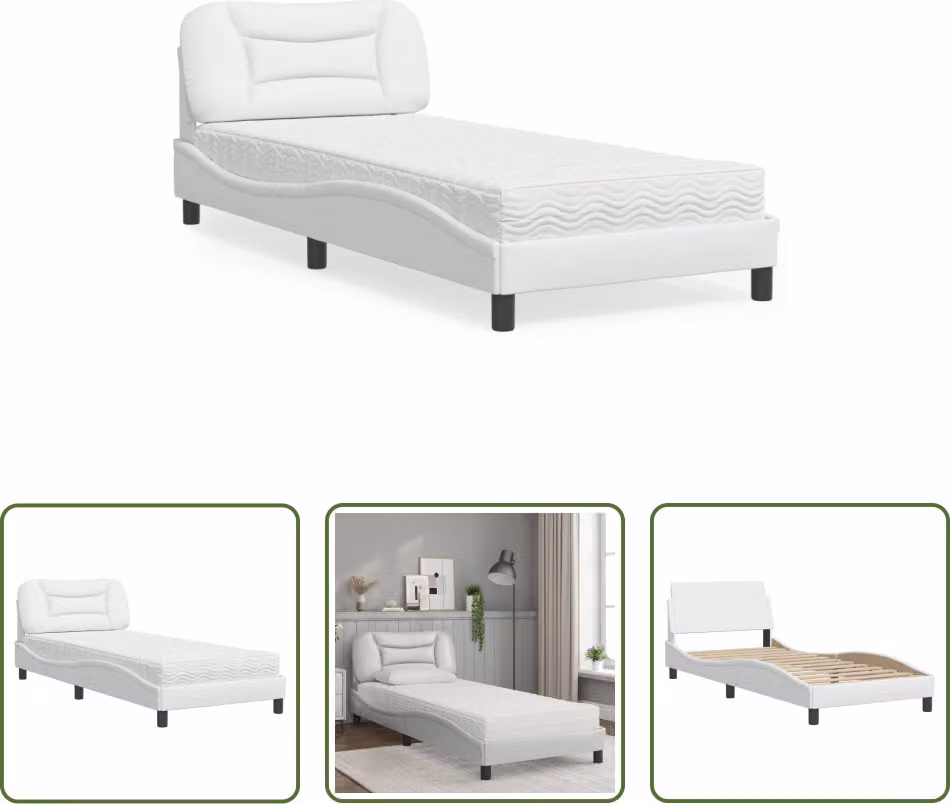 The Living Store Letto con materasso bianco 90x200 cm in ecopelle