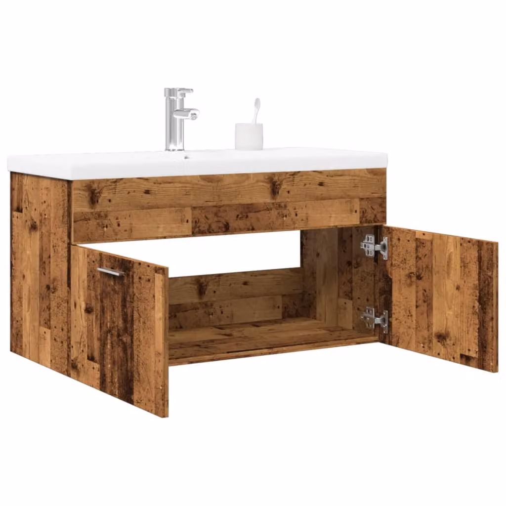 Mobile da bagno sospeso vidaXL con lavabo integrato in legno bianco e marrone L/P/H: 90 x 46 x 38,5 cm