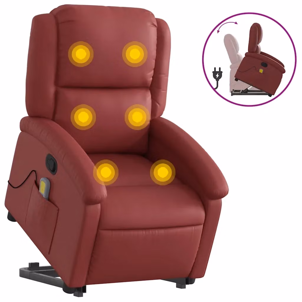 Poltrona Alzapersone Reclinabile vidaXL con Assistenza Elettrica, Rivestimento in Similpelle Rossa e Imbottitura in Schiuma – 2