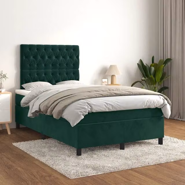 Letto Ibrido con Giroletto a Molle e Materasso vidaXL in Velluto Verde Scuro L/P/H: 120 x 200 cm