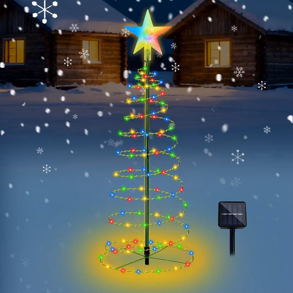 Albero di Natale solare, 50 cm, resistente alle intemperie, 8 modalità, luce calda/multicolore