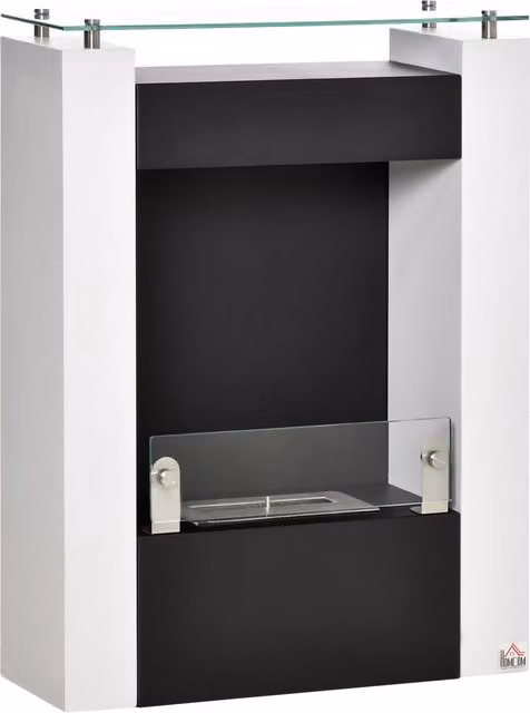 Biocamino HOMCOM con serbatoio da 1,5 l e copertura 20 m2 in acciaio e vetro, Bianco e Nero, L 60 x P 20 x H 79 cm