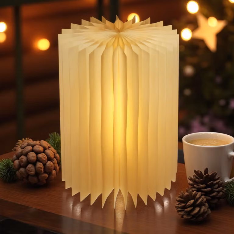 Lampada da tavolo di design a LED pieghevole in carta bianca - 30 cm - decorazione da tavolo lanterna di carta illuminata di bianco caldo