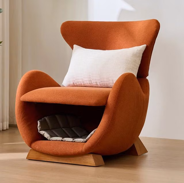 Poltrona lounge ULEVR 66x69x76 cm con cuccia integrata per animali, tessuto resistente ai graffi, rosso mattone