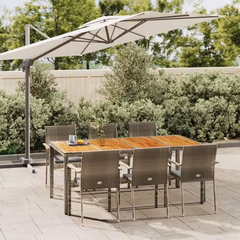 The Living Store Set da pranzo da giardino 7 pezzi con cuscini in poly rattan grigio