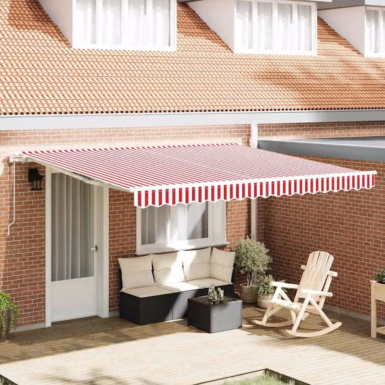 Tenda retrattile con bracci pieghevoli vidaXL in alluminio, Rosso e Bianco, L: 400 cm x P: 350 cm