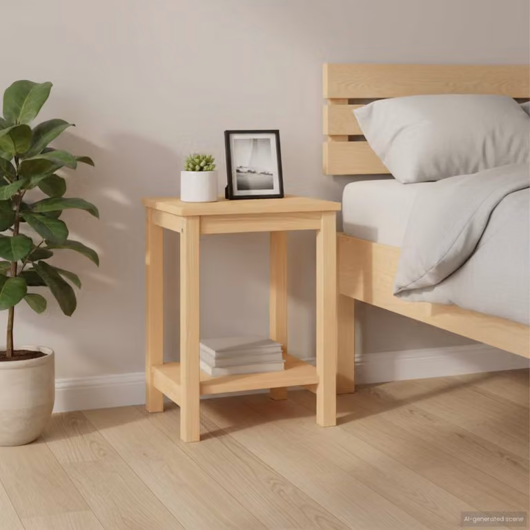 vidaXL Comodino in Legno Massello di Pino Naturale L: 35 cm, P: 30 cm, H: 47 cm