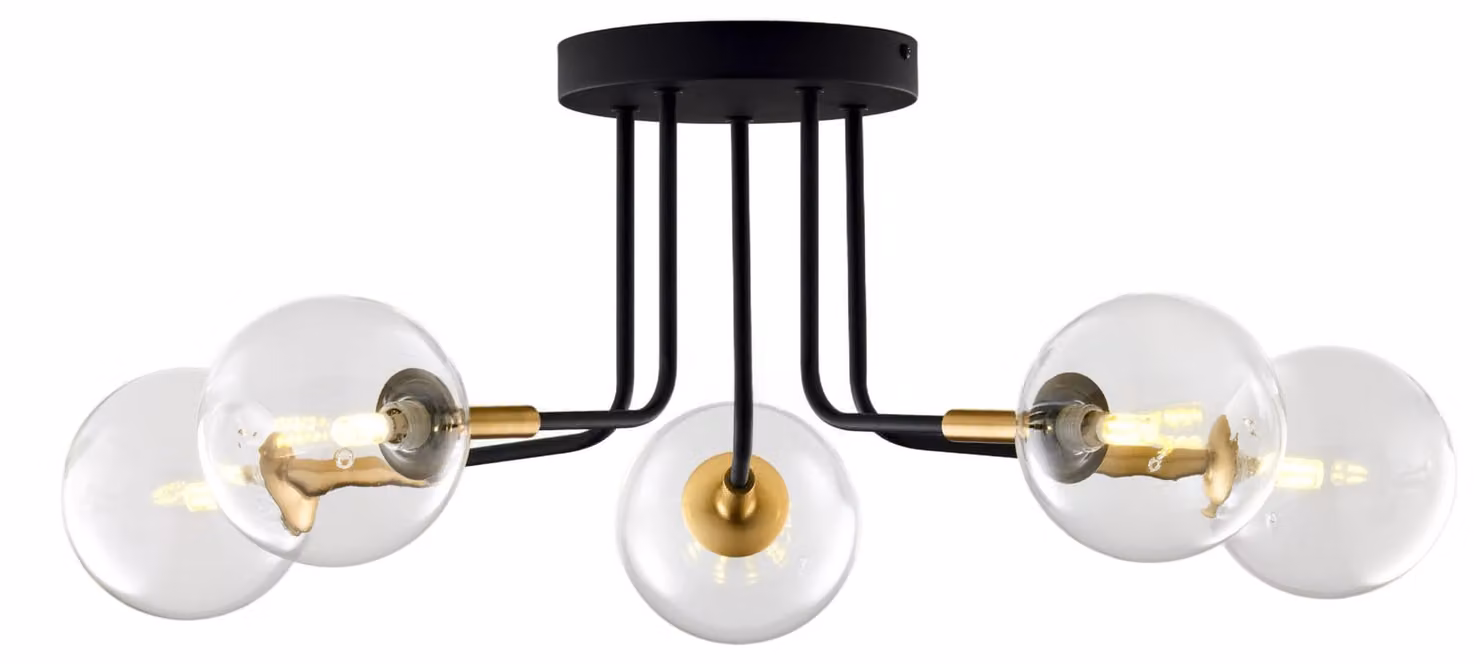 Lampada da soffitto BURANO nero e oro 5xG9x8W in metallo, dimensioni: 31x80x80 cm, IP20, Jupiter