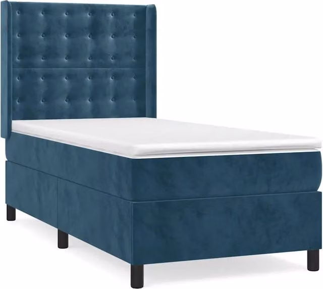 Letto singolo | Letto per adulti | Giroletto a Molle con Materasso Blu Scuro 90x190 cm in Velluto