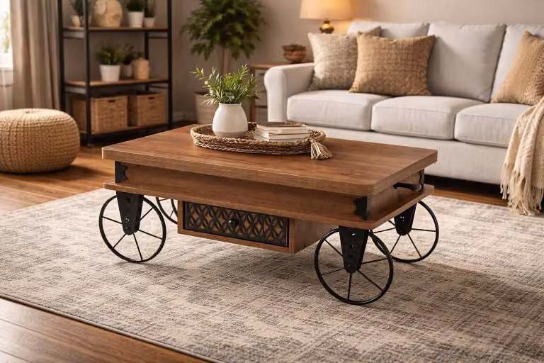 Tavolino da salotto, stile moderno, colore marrone, compatto, forma quadrata