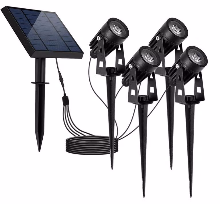4 faretti solari con pannello 4-in-1, luce bianca fredda, 27 cm, per uso esterno