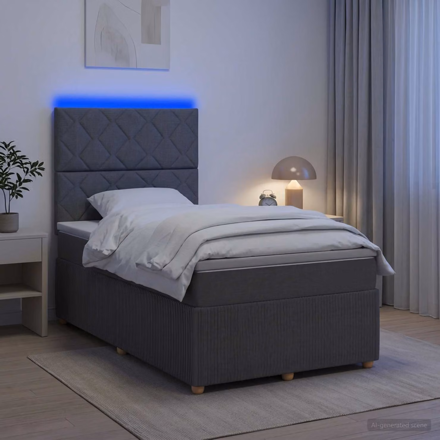 Letto Box Spring vidaXL con Materasso Ibrido e Illuminazione LED sotto il letto, Grigio e Bianco, L/P/H: 120 x 200 cm