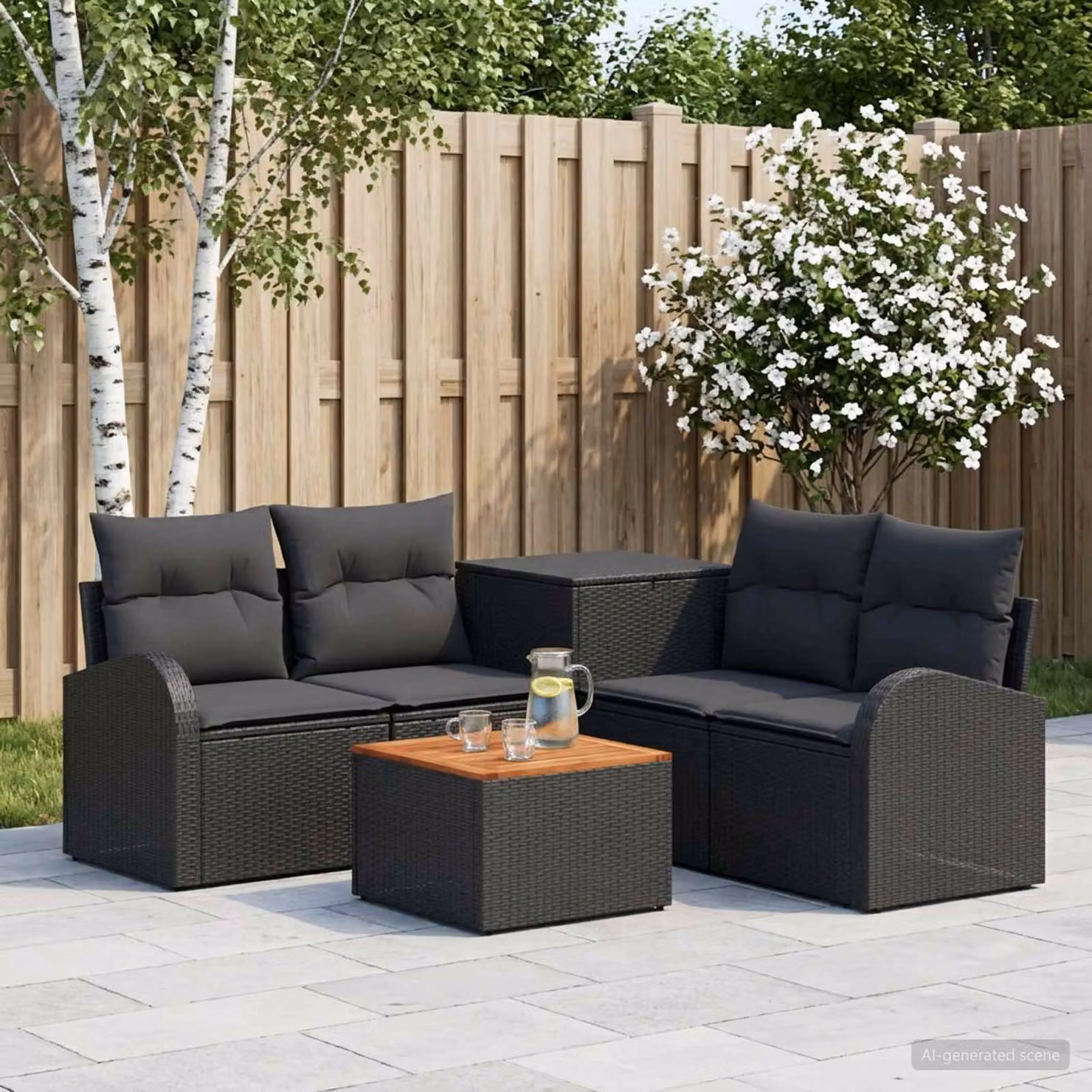 Set di divani da giardino vidaXL 6 pezzi in rattan sintetico nero con struttura in acciaio e tavolino da caffè