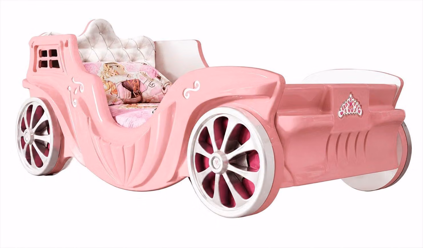 Letto per bambini a forma di carrozza rosa, design principessa