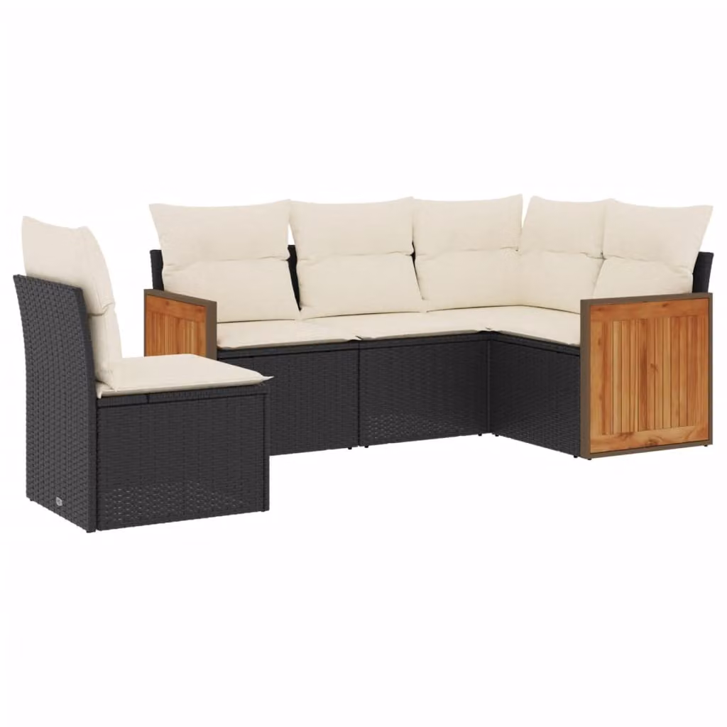 Set Divani da Giardino 5 pz con Cuscini in Polyrattan Nero