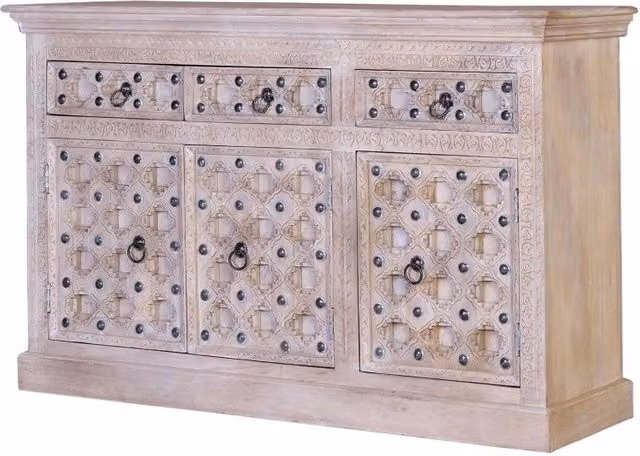Credenza etnica con 2 ante e 3 cassetti in legno di mango e metallo Giner y Colomer