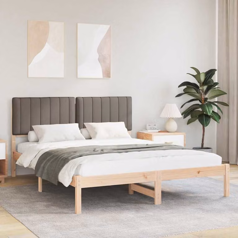 Letto con Testiera Rivestita vidaXL in Pino Massello Beige o Grigio L/P/H: 160 x 200 x 84,5 cm