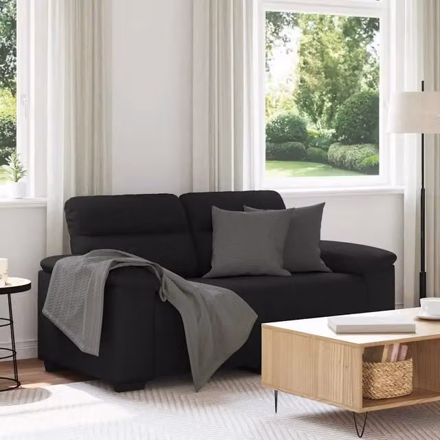 Divano a 2 posti moderno vidaXL in tessuto nero con cuscini inclusi L/P/H: 160 x 81 x 84 cm