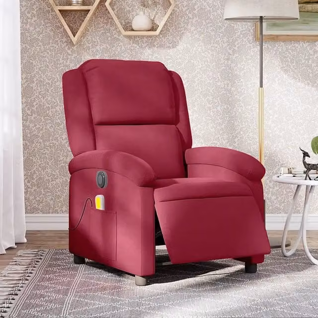 Poltrona Reclinabile Elettrica vidaXL in Velluto Rosso con Braccioli e Imbottitura in Schiuma
