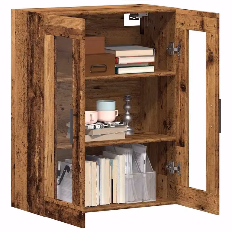 Credenza Rustica vidaXL in Legno e Metallo Marrone con Ante in Vetro L: 69,5 cm, P: 34 cm, H: 90 cm