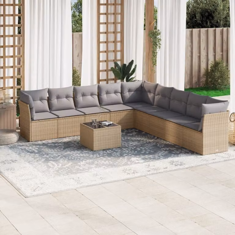 Maison Exclusive - Set da giardino 10 pezzi con cuscini in polyrattan beige