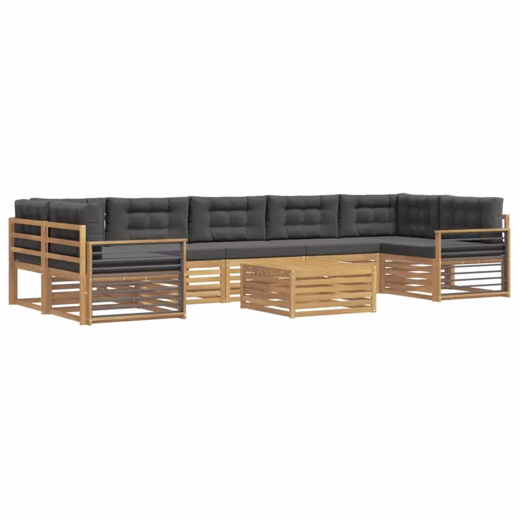 Set di divani da esterno a forma di U vidaXL in legno di acacia con tavolino e cuscini, Bianco e Antracite – 2