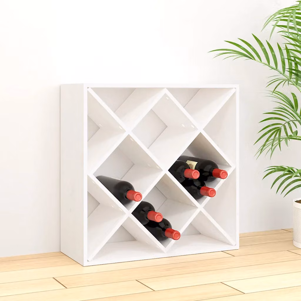 vidaXL Portabottiglie Bianco in Legno di Pino Massello con Schienale L 62 x P 25 x H 62 cm
